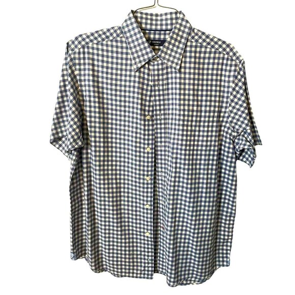Daniel Cremieux Short Sleeve Button Down Size L Navy and White Gingham - Picture 1 of 9